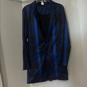 Men’s Blue and Black Striped Long Blazer